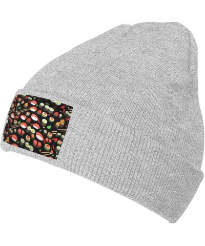 Japanese Sushi Shrimp Print Slouchy Beanie for Men Women Hip-Hop Soft Lightweight Running Beanie Adult Hats Gray $10.96 Skull...