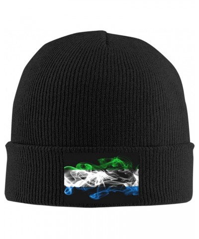 Knitted Hat Smoke Flag of Sierra Leone Beanie Cap Cold Weather Hat Warm Winter Hats Brimless Caps Black $12.70 Skullies & Bea...