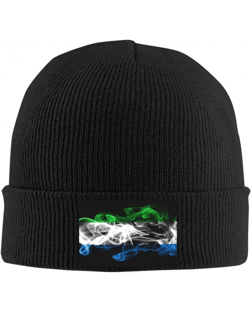 Knitted Hat Smoke Flag of Sierra Leone Beanie Cap Cold Weather Hat Warm Winter Hats Brimless Caps Black $12.70 Skullies & Bea...