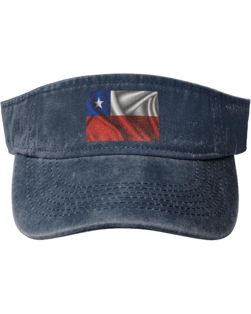 Silk Style Flag of Chile Sun Visor Hats for Women Men Sun Hat Vintage Golf Hat Adjustable Baseball Cap Navy Blue $12.63 Visors