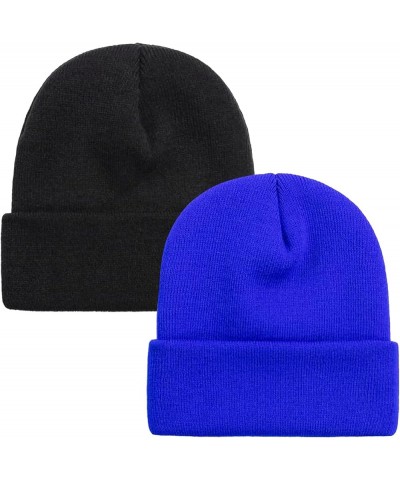 1 & 2 Packs Beanie for Men Women Warm Winter Hats Acrylic Knit Cuffed Beanie Cap Unisex Black/Royal Blue 2 $8.25 Skullies & B...