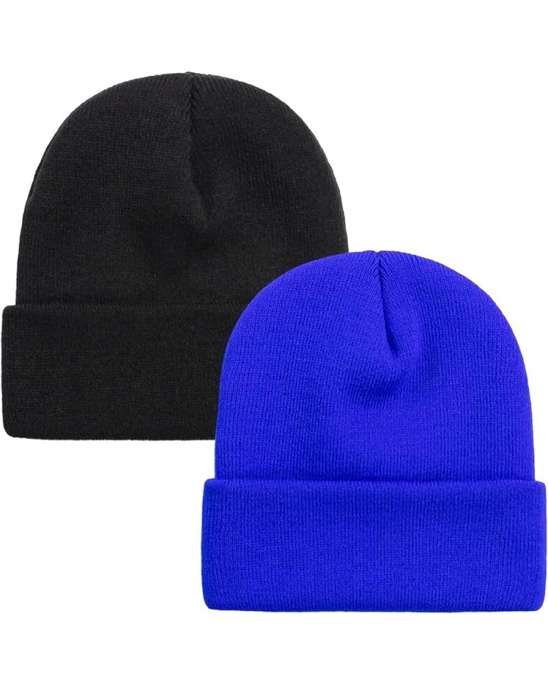 1 & 2 Packs Beanie for Men Women Warm Winter Hats Acrylic Knit Cuffed Beanie Cap Unisex Black/Royal Blue 2 $8.25 Skullies & B...