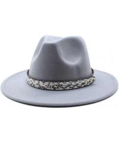 Cap Autumn and Winter New Big Brim Hat Fashion Flat Top Hat Men and Women's Woolen Jazz Hat Fengyan Cowboy Hats Light Grey $1...