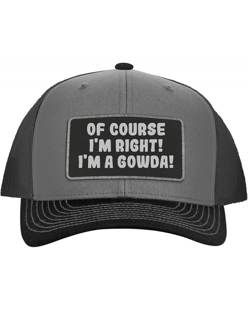 of Course I'm Right! I'm A Gowda! - Leather Black Patch Engraved Trucker Hat Grey/steel $16.21 Baseball Caps