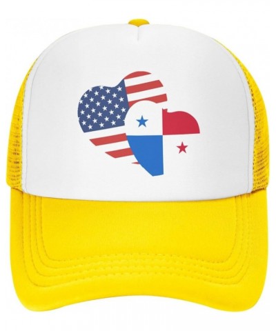 American Panama Flag Love Heart Mesh Baseball Cap Yellow $11.75 Baseball Caps