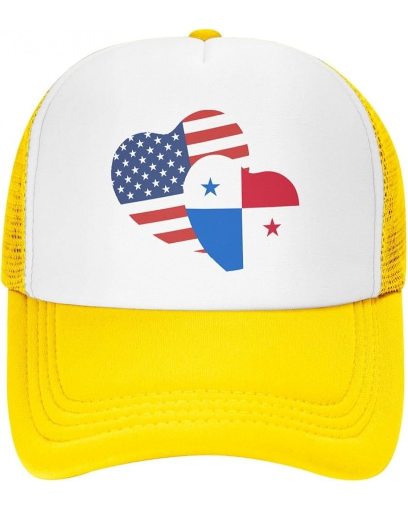 American Panama Flag Love Heart Mesh Baseball Cap Yellow $11.75 Baseball Caps