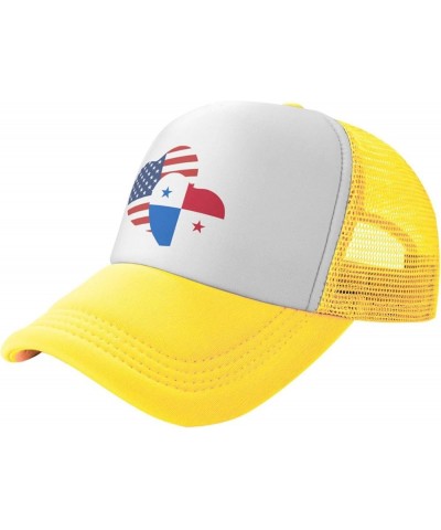 American Panama Flag Love Heart Mesh Baseball Cap Yellow $11.75 Baseball Caps