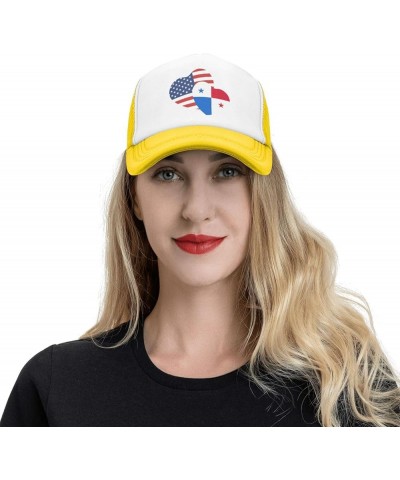 American Panama Flag Love Heart Mesh Baseball Cap Yellow $11.75 Baseball Caps