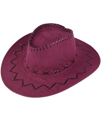 Summer Outdoor Travel Cowboy Hats Faux Leather Solid Color Stitching Western Cowgirl Caps 2023 Fashion Sun Hat Wine $9.90 Cow...