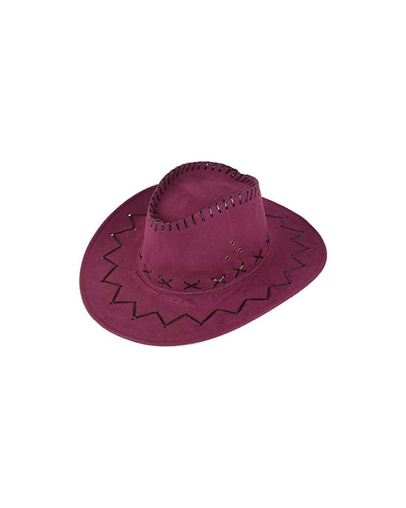 Summer Outdoor Travel Cowboy Hats Faux Leather Solid Color Stitching Western Cowgirl Caps 2023 Fashion Sun Hat Wine $9.90 Cow...