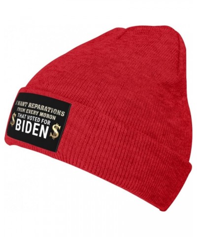 I Want Reparations from Every Moron That Voted for Biden Warm Knit Hat Cap Fashion for Men Women Red $14.36 Skullies & Beanies