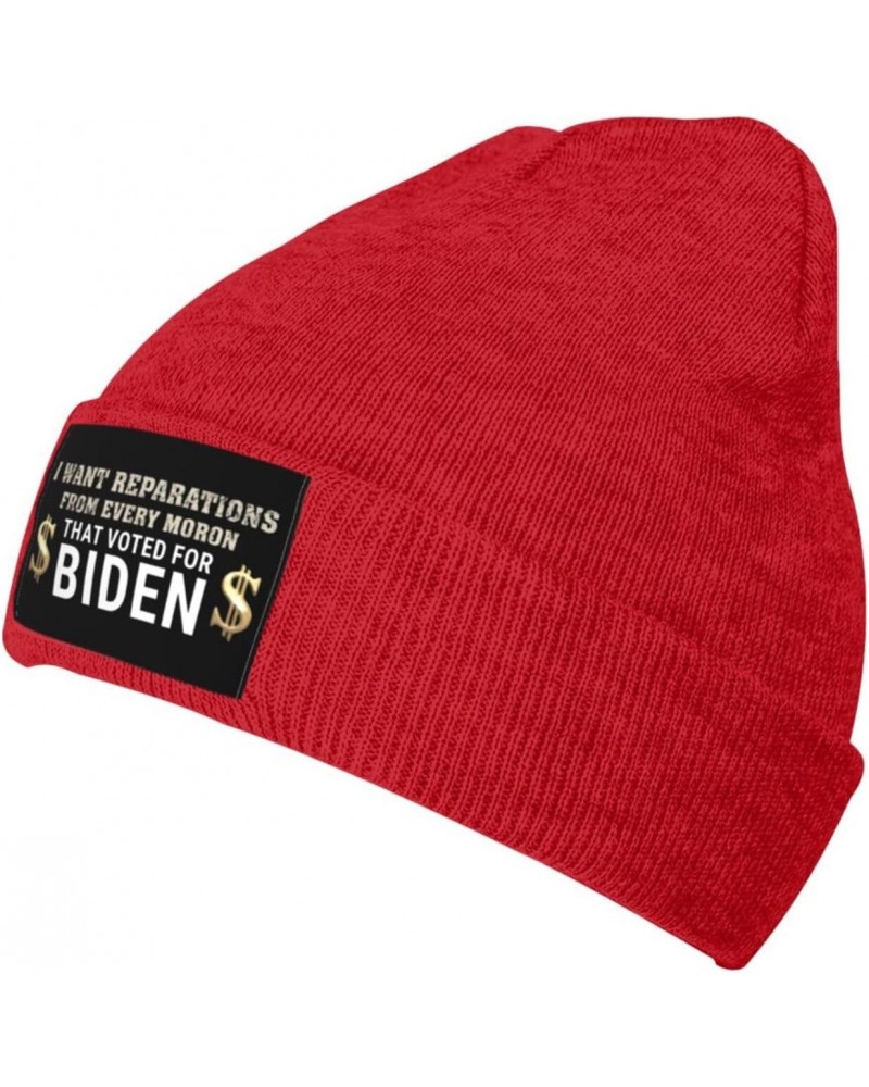 I Want Reparations from Every Moron That Voted for Biden Warm Knit Hat Cap Fashion for Men Women Red $14.36 Skullies & Beanies