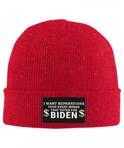 I Want Reparations from Every Moron That Voted for Biden Warm Knit Hat Cap Fashion for Men Women Red $14.36 Skullies & Beanies