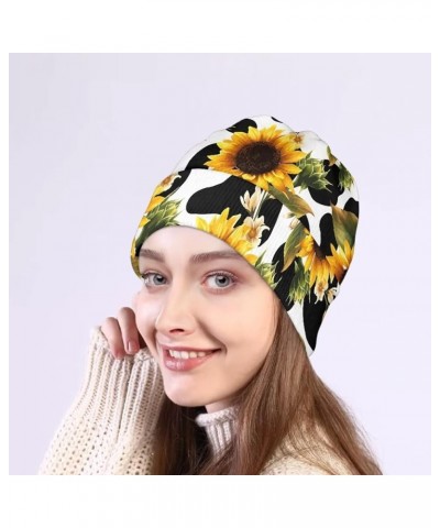 JEOCODY Beanies Winter Hats for Women Men Sunflower Cow Print $10.63 Skullies & Beanies