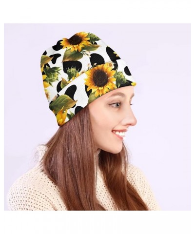 JEOCODY Beanies Winter Hats for Women Men Sunflower Cow Print $10.63 Skullies & Beanies