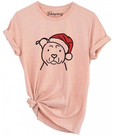 Santa Hat American Staffordshire Terrier T-Shirt Unisex Peach Crewneck $14.52 Skullies & Beanies