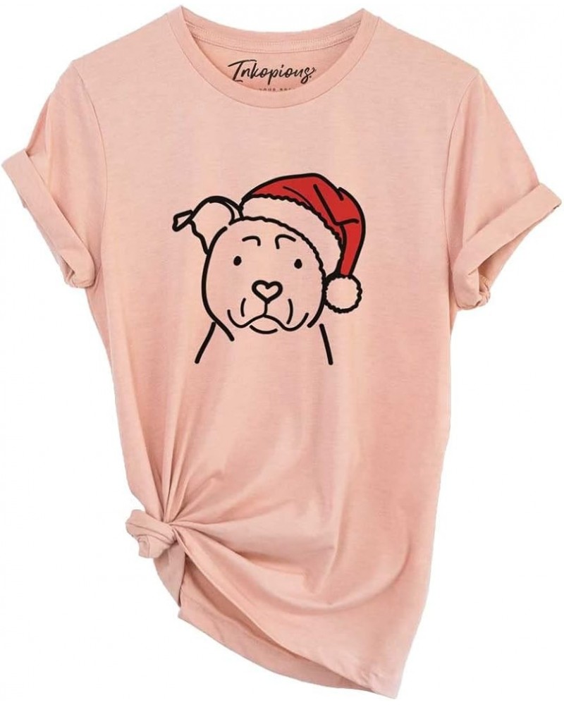 Santa Hat American Staffordshire Terrier T-Shirt Unisex Peach Crewneck $14.52 Skullies & Beanies