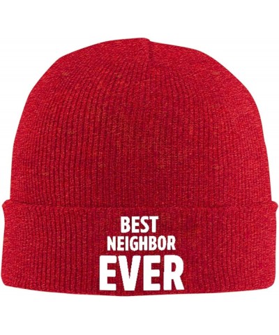 Best Neighbor Ever Beanie for Men Women Black Winter Hat Warm Knit Cuffed Beanies Red $12.95 Skullies & Beanies