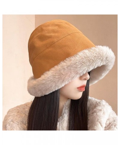 Plus Velvet Thickened Fisherman Hat,Women Winter Plush Bucket Hat Warm Solid Color Fisherman Cap Khaki+brick Red $11.19 Bucke...