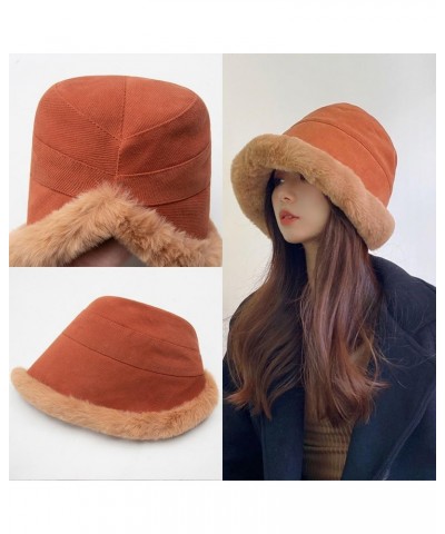 Plus Velvet Thickened Fisherman Hat,Women Winter Plush Bucket Hat Warm Solid Color Fisherman Cap Khaki+brick Red $11.19 Bucke...