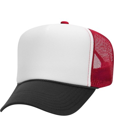 5 Panel High Crown Mesh Back Trucker Hat OSFM | Foam Front Trucker Cap w/Snap Closure Black/White/Red $11.18 Baseball Caps