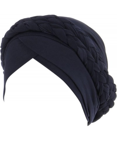 Pre Tied Head Wraps for Women Braid Islam Muslim Hair Turban Cap Solid Color Pretied Head Scarf Hats Lady Navy $7.41 Sun Hats