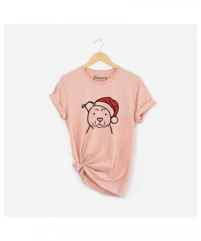 Santa Hat American Staffordshire Terrier T-Shirt Unisex Peach Crewneck $14.52 Skullies & Beanies