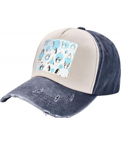 Cute Penguins Print Baseball Cap Unisex Vintage Washed Cap Dad Hat Adjustable Hip Hop Hat Trucker Hat Cotton Hat Navy Blue $1...