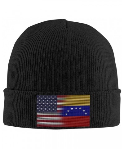 American Flag and Venezuela Flag Knitted Hat Hat Men Womens Cozy Warm Beanie Hats Black $10.79 Skullies & Beanies