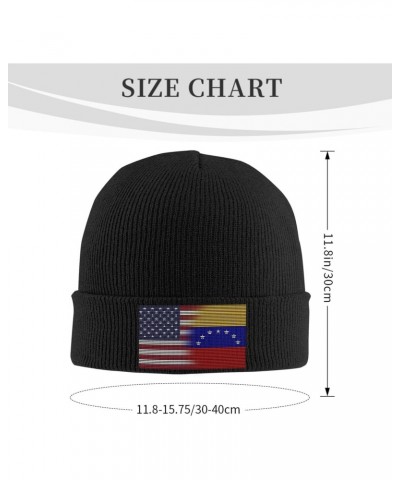 American Flag and Venezuela Flag Knitted Hat Hat Men Womens Cozy Warm Beanie Hats Black $10.79 Skullies & Beanies