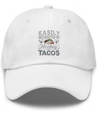 Easily Distracted by Tacos Funny Mexican Food Lover Dad hat White $29.69 Baseball Caps