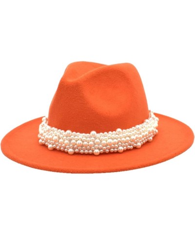 Men and Women Felt Fedora Hat, Wide Brim Derby Hat with Pearl Band Packable Party Wedding Church Jazz Panama Hats Orange $14....