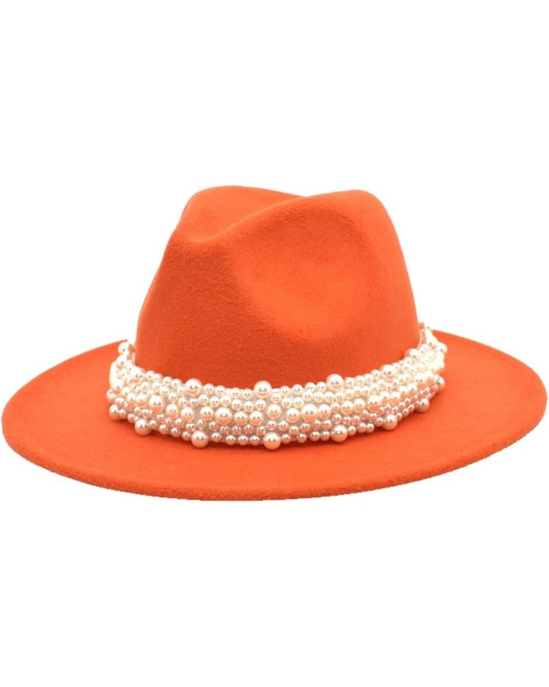 Men and Women Felt Fedora Hat, Wide Brim Derby Hat with Pearl Band Packable Party Wedding Church Jazz Panama Hats Orange $14....