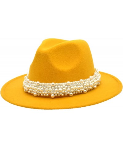 Men and Women Felt Fedora Hat, Wide Brim Derby Hat with Pearl Band Packable Party Wedding Church Jazz Panama Hats Orange $14....