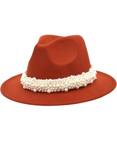 Men and Women Felt Fedora Hat, Wide Brim Derby Hat with Pearl Band Packable Party Wedding Church Jazz Panama Hats Orange $14....