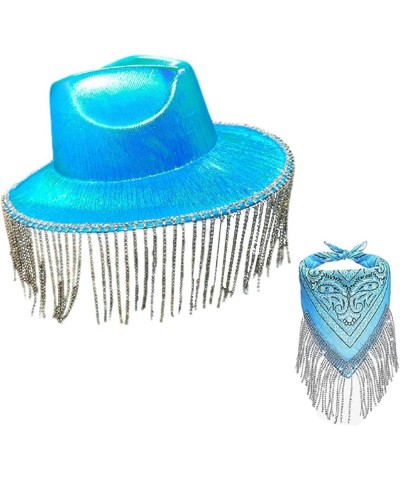 Cowboy Hat, Shimmering Tassels Cowboy Hat with Kerchief Cowgirl Hat Western Cowboy Cowgirl Hat and Bandana Set Blue Scarf $14...