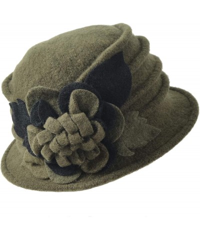 Vintage Women Floral Wool Dress Cloche Winter Hat 1920s C020-d-green $14.74 Fedoras