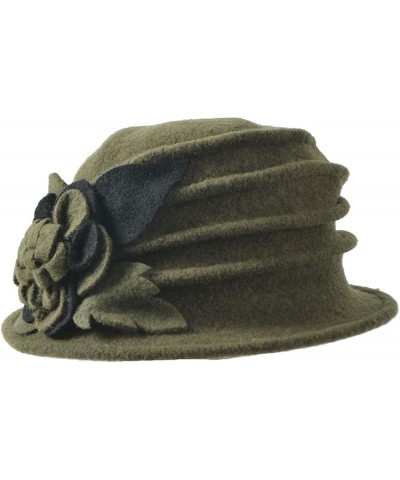 Vintage Women Floral Wool Dress Cloche Winter Hat 1920s C020-d-green $14.74 Fedoras