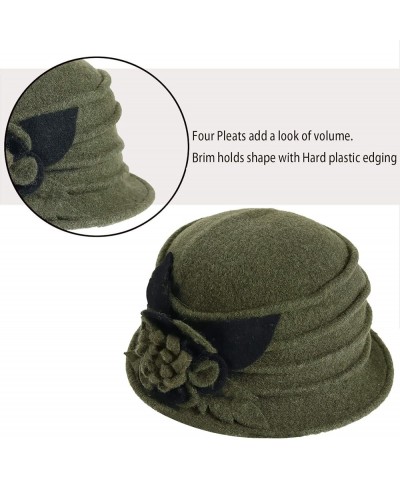 Vintage Women Floral Wool Dress Cloche Winter Hat 1920s C020-d-green $14.74 Fedoras