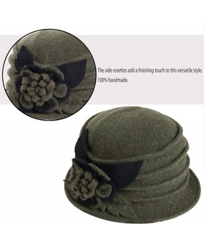 Vintage Women Floral Wool Dress Cloche Winter Hat 1920s C020-d-green $14.74 Fedoras