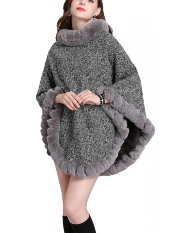 Womens Faux Fur Sweater Poncho Oversize Cape Elegant Wrap Shawl with Faux Fur Trim Collar Lightgray $22.08 Scarves