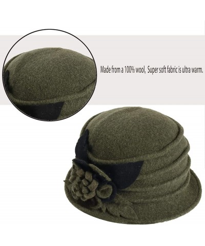 Vintage Women Floral Wool Dress Cloche Winter Hat 1920s C020-d-green $14.74 Fedoras