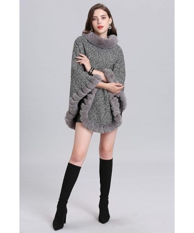 Womens Faux Fur Sweater Poncho Oversize Cape Elegant Wrap Shawl with Faux Fur Trim Collar Lightgray $22.08 Scarves