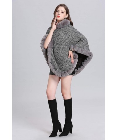 Womens Faux Fur Sweater Poncho Oversize Cape Elegant Wrap Shawl with Faux Fur Trim Collar Lightgray $22.08 Scarves