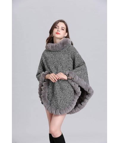 Womens Faux Fur Sweater Poncho Oversize Cape Elegant Wrap Shawl with Faux Fur Trim Collar Lightgray $22.08 Scarves