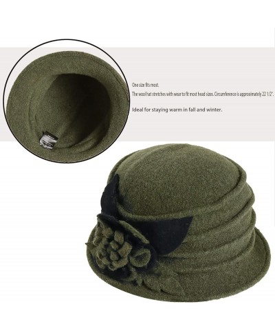 Vintage Women Floral Wool Dress Cloche Winter Hat 1920s C020-d-green $14.74 Fedoras