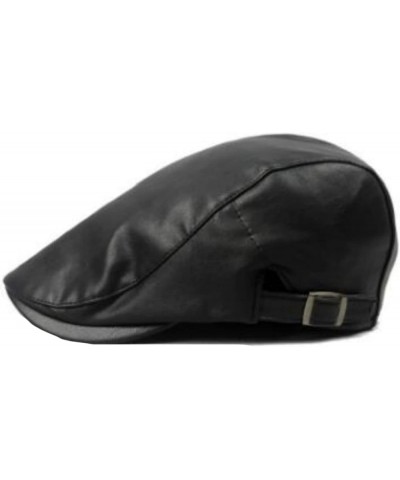 Men Classic Faux Leather Flat Peaked Cap Fashion Adjustable Newsboy Hat Winter Hunting Fishing Warm Hat for Dad Black $13.02 ...