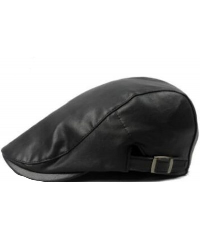 Men Classic Faux Leather Flat Peaked Cap Fashion Adjustable Newsboy Hat Winter Hunting Fishing Warm Hat for Dad Black $13.02 ...