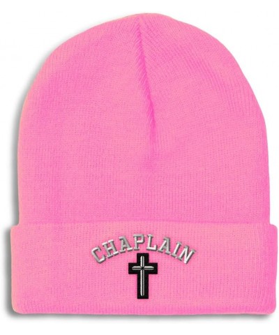 Beanies for Men Cristian Chaplain Cross Embroidery Christian Winter Hats for Women Acrylic Skull Cap 1 Size Soft Pink Persona...