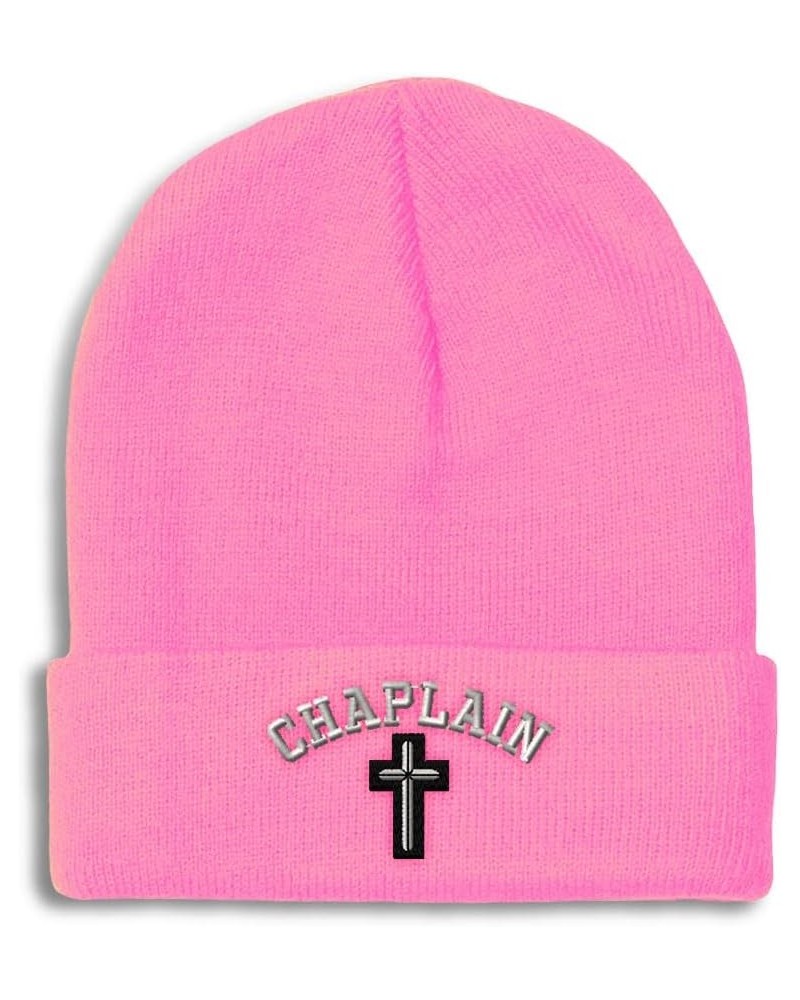 Beanies for Men Cristian Chaplain Cross Embroidery Christian Winter Hats for Women Acrylic Skull Cap 1 Size Soft Pink Persona...